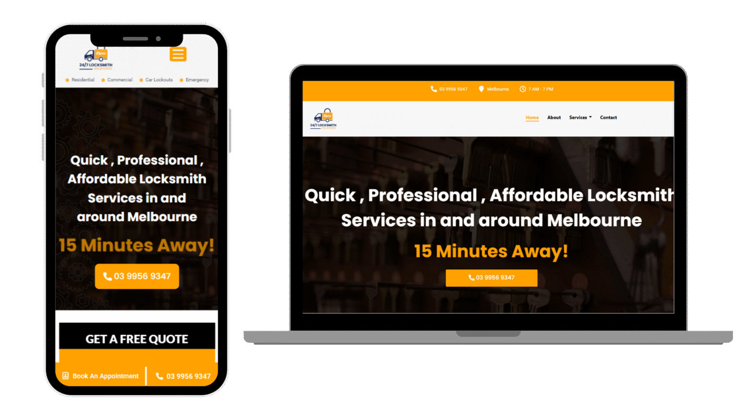247 Locksmith Melbourne website shown on mobile and desktop devices