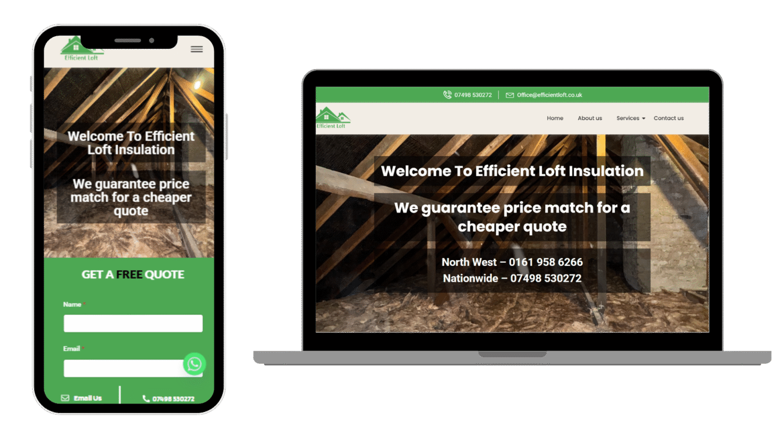 Efficient Loft website shown on mobile and desktop devices